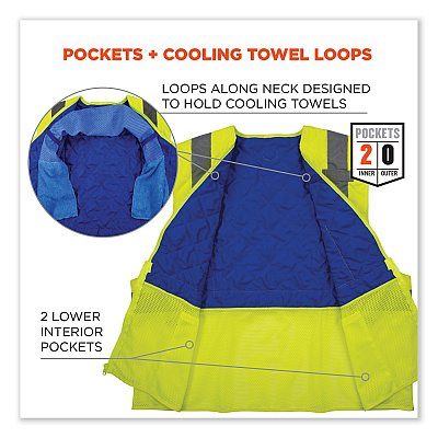 ergodyne Chill-Its 6668 Class 2 Hi-Vis Safety Cooling Vest, Polymer, Small, Lime (EGO12712)