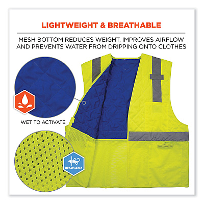 ergodyne Chill-Its 6668 Class 2 Hi-Vis Safety Cooling Vest. Polymer, Large, Lime (EGO12714)