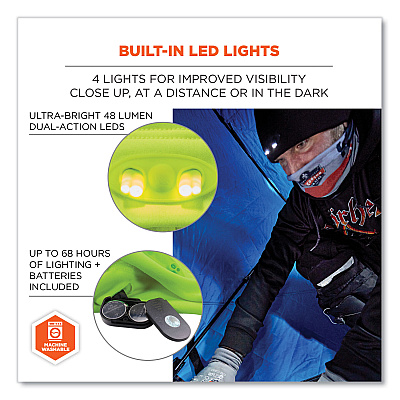 ergodyne N-Ferno 6804 Skull Cap Winter Hat with LED Lights, One Size Fits Mosts, Lime (EGO16802)
