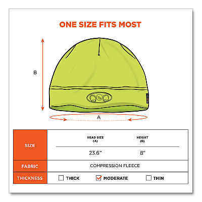 ergodyne N-Ferno 6804 Skull Cap Winter Hat with LED Lights, One Size Fits Mosts, Lime (EGO16802)
