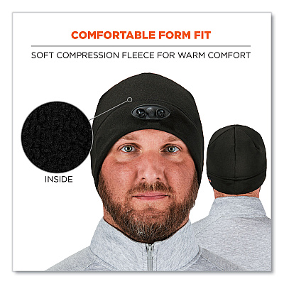 ergodyne N-Ferno 6804 Skull Cap Winter Hat with LED Lights, One Size Fits Mosts, Black (EGO16803)