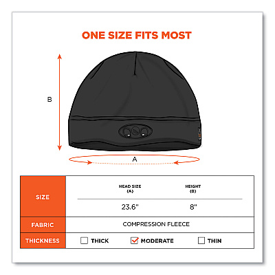 ergodyne N-Ferno 6804 Skull Cap Winter Hat with LED Lights, One Size Fits Mosts, Black (EGO16803)