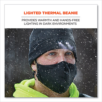 ergodyne N-Ferno 6804 Skull Cap Winter Hat with LED Lights, One Size Fits Most, Orange (EGO16804)
