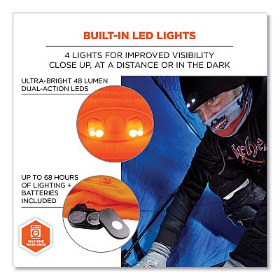 ergodyne N-Ferno 6804 Skull Cap Winter Hat with LED Lights, One Size Fits Most, Orange (EGO16804)