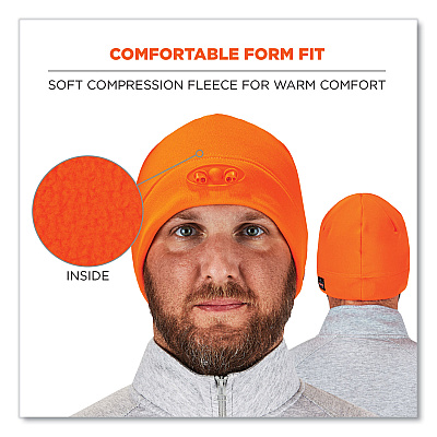 ergodyne N-Ferno 6804 Skull Cap Winter Hat with LED Lights, One Size Fits Most, Orange (EGO16804)