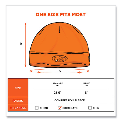ergodyne N-Ferno 6804 Skull Cap Winter Hat with LED Lights, One Size Fits Most, Orange (EGO16804)