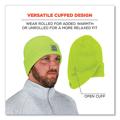 ergodyne N-Ferno 6806 Cuffed Rib Knit Winter Hat, One Size Fits Most, Lime (EGO16806)