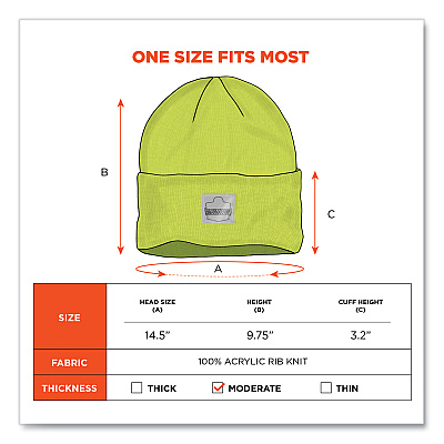 ergodyne N-Ferno 6806 Cuffed Rib Knit Winter Hat, One Size Fits Most, Lime (EGO16806)