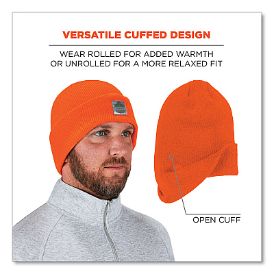 ergodyne N-Ferno 6806 Cuffed Rib Knit Winter Hat, One Size Fits Most, Orange (EGO16807)