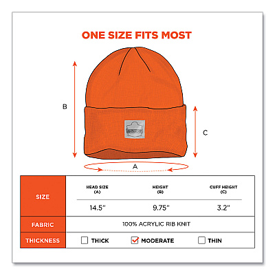 ergodyne N-Ferno 6806 Cuffed Rib Knit Winter Hat, One Size Fits Most, Orange (EGO16807)