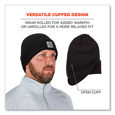 ergodyne N-Ferno 6806 Cuffed Rib Knit Winter Hat, One Size Fits Most, Black (EGO16808)