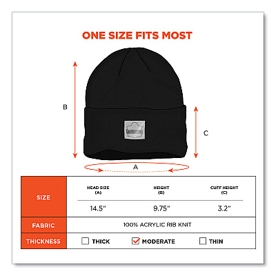 ergodyne N-Ferno 6806 Cuffed Rib Knit Winter Hat, One Size Fits Most, Black (EGO16808)