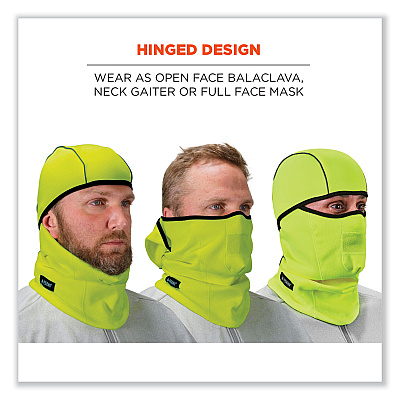 ergodyne N-Ferno 6823 Hinged Balaclava Face Mask, Fleece, One Size Fits Most, Lime (EGO16834)