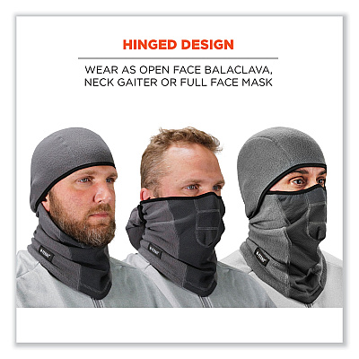 ergodyne N-Ferno 6823 Hinged Balaclava Face Mask, Fleece, One Size Fits Most, Gray (EGO16835)