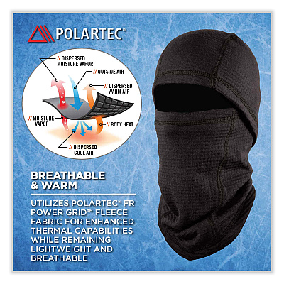 ergodyne N-Ferno 6847 FR Dual Compliant Balaclava Face Mask, Polartec FR Power Grid Fleece, One Size Fits Most, Black (EGO16847)