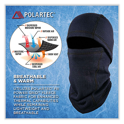 ergodyne N-Ferno 6847 FR Dual Compliant Balaclava Face Mask, Polartec FR Power Grid Fleece, One Size Fits Most, Navy (EGO16848)