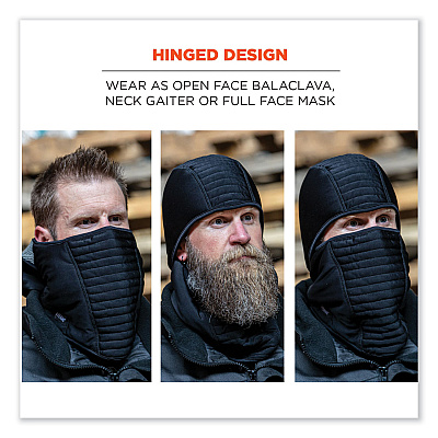 ergodyne N-Ferno 6955 Insulated 3-Layer Balaclava Face Mask, Polartec FR Power Grid Fleece/Polyester/Spandex, One Size, Black (EGO16955)