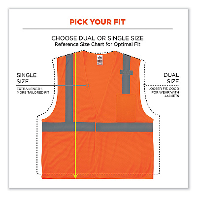 ergodyne GloWear 8210HL Class 2 Economy Mesh Hook and Loop Vest, Polyester, Small/Medium, Orange (EGO21013)