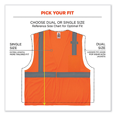 ergodyne GloWear 8210HL Class 2 Economy Mesh Hook and Loop Vest, Polyester, 4X-Large/5X-Large, Orange (EGO21019)