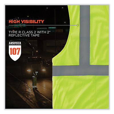 ergodyne GloWear 8210HL Class 2 Economy Mesh Hook and Loop Vest, Polyester, Small/Medium, Lime (EGO21023)