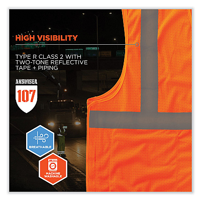 ergodyne GloWear 8215BA Class 2 Economy Breakaway Mesh Vest, Polyester, X-Small, Orange (EGO21061)