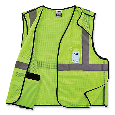 ergodyne GloWear 8216BA Class 2 Breakaway Mesh ID Holder Vest, Polyester, Small/Medium, Lime (EGO21093)