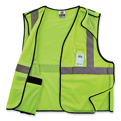 ergodyne GloWear 8216BA Class 2 Breakaway Mesh ID Holder Vest, Polyester, Large/X-Large, Lime (EGO21095)