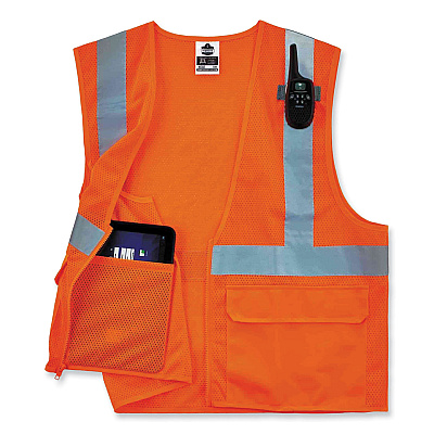 ergodyne GloWear 8220Z Class 2 Standard Mesh Zipper Vest, Polyester, Large/X-Large, Orange (EGO21115)