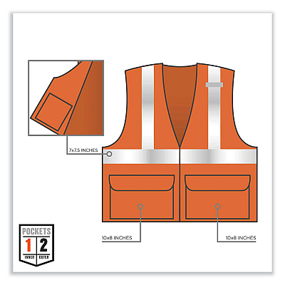 ergodyne GloWear 8220Z Class 2 Standard Mesh Zipper Vest, Polyester, Large/X-Large, Orange (EGO21115)