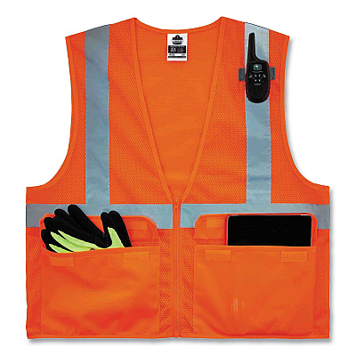 ergodyne GloWear 8220Z Class 2 Standard Mesh Zipper Vest, Polyester, 2X-Large/3X-Large, Orange (EGO21117)