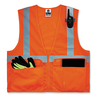 ergodyne GloWear 8220Z Class 2 Standard Mesh Zipper Vest, Polyester, 4X-Large/5X-Large, Orange (EGO21119)