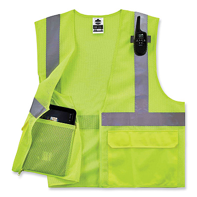 ergodyne GloWear 8220Z Class 2 Standard Mesh Zipper Vest, Polyester, Small/Medium, Lime (EGO21123)