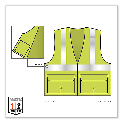 ergodyne GloWear 8220Z Class 2 Standard Mesh Zipper Vest, Polyester, 2X-Large/3X-Large, Lime (EGO21127)