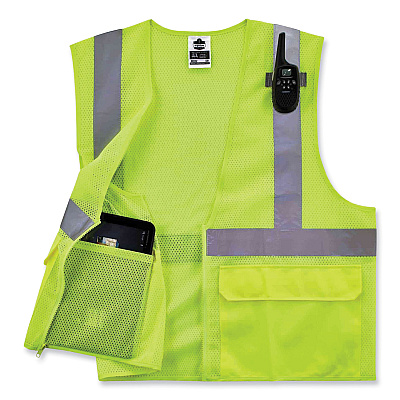 ergodyne GloWear 8220Z Class 2 Standard Mesh Zipper Vest, Polyester, 4X-Large/5X-Large, Lime (EGO21129)