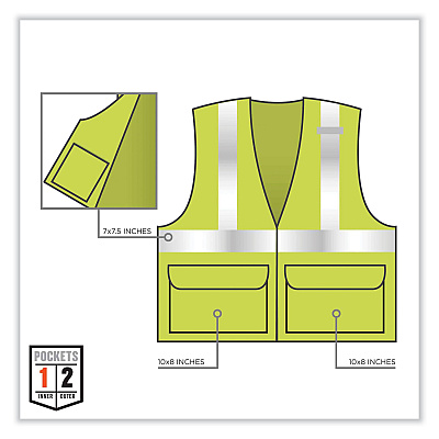 ergodyne GloWear 8220HL Class 2 Standard Mesh Hook and Loop Vest, Polyester, Large/X-Large, Lime (EGO21145)