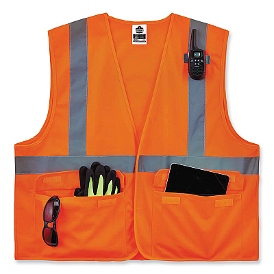 ergodyne GloWear 8225HL Class 2 Standard Solid Hook and Loop Vest, Polyester, Orange, 4X-Large/5X-Large (EGO21179)