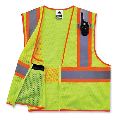 ergodyne GloWear 8229Z Class 2 Economy Two-Tone Zipper Vest, Polyester, X-Small, Lime (EGO21291)