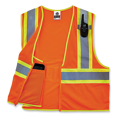 ergodyne GloWear 8229Z Class 2 Economy Two-Tone Zipper Vest, Polyester, 4X-Large/5X-Large, Orange (EGO21309)