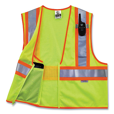 ergodyne GloWear 8230Z Class 2 Two-Tone Mesh Zipper Vest, Polyester, 4X-Large/5X-Large, Lime (EGO21329)
