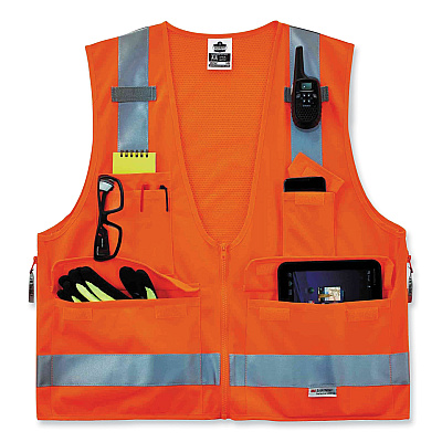 ergodyne GloWear 8250Z Class 2 Surveyors Zipper Vest, Polyester, Small/Medium, Orange (EGO21413)