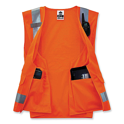 ergodyne GloWear 8250Z Class 2 Surveyors Zipper Vest, Polyester, Small/Medium, Orange (EGO21413)