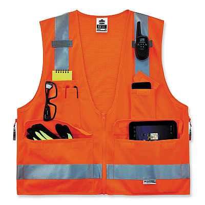 ergodyne GloWear 8250Z Class 2 Surveyors Zipper Vest, Polyester, 4X-Large/5X-Large, Orange (EGO21419)