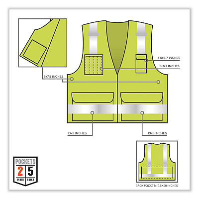 ergodyne GloWear 8250Z Class 2 Surveyors Zipper Vest, Polyester, Small/Medium, Lime (EGO21423)