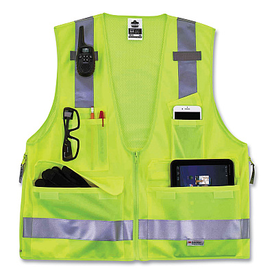 ergodyne GloWear 8250Z Class 2 Surveyors Zipper Vest, Polyester, 4X-Large/5X-Large, Lime (EGO21429)