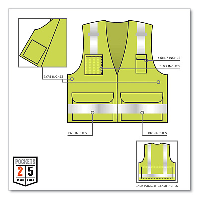 ergodyne GloWear 8250Z Class 2 Surveyors Zipper Vest, Polyester, 4X-Large/5X-Large, Lime (EGO21429)
