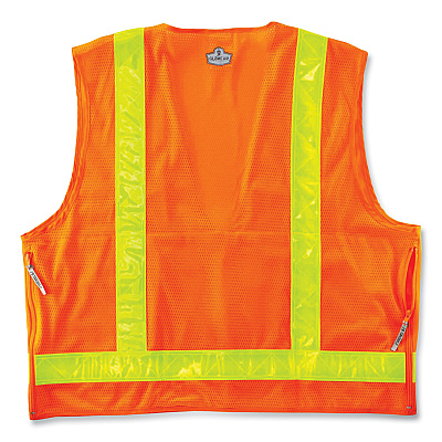 ergodyne GloWear 8250ZHG Class 2 Hi-Gloss Surveyors Zipper Vest, Polyester, 2X-Large/3X-Large, Orange (EGO21437)