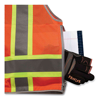 ergodyne GloWear 8254HDZ Class 2 Heavy-Duty Surveyors Zipper Vest, Polyester, Small/Medium, Orange (EGO21453)