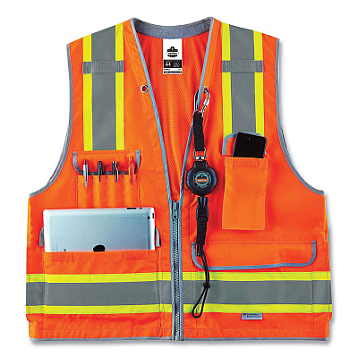 ergodyne GloWear 8254HDZ Class 2 Heavy-Duty Surveyors Zipper Vest, Polyester, Small/Medium, Orange (EGO21453)