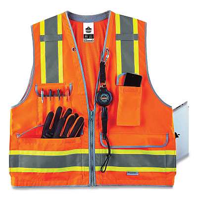 ergodyne GloWear 8254HDZ Class 2 Heavy-Duty Surveyors Zipper Vest, Polyester, Small/Medium, Orange (EGO21453)
