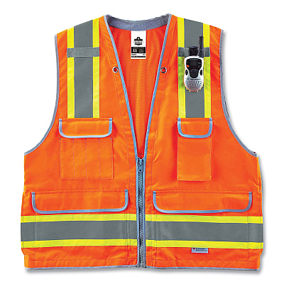 ergodyne GloWear 8254HDZ Class 2 Heavy-Duty Surveyors Zipper Vest, Polyester, 2X-Large/3X-Large, Orange (EGO21457)